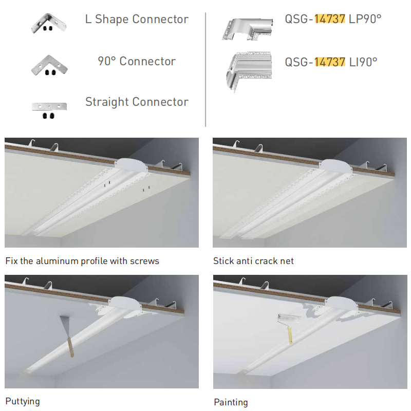 Large Plaster In Indirect Anti Glare LED Profile For 15mm Strip Lights Large Plaster In Indirect Anti Glare LED Profile For 15mm Strip Lights